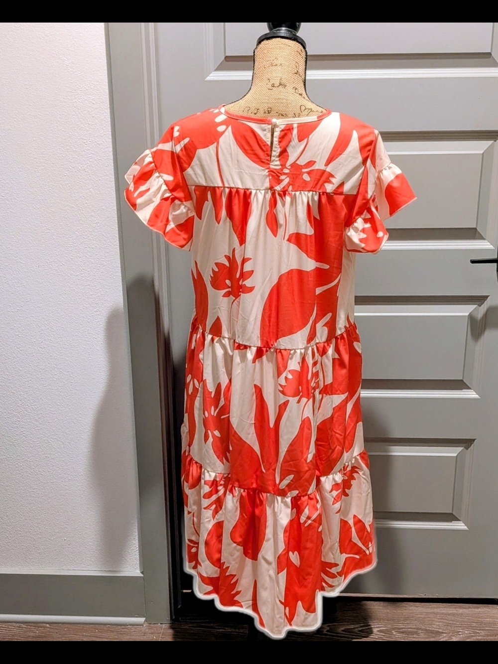 Bold Orange & Cream Floral Swing Dress - Picture 4 of 5